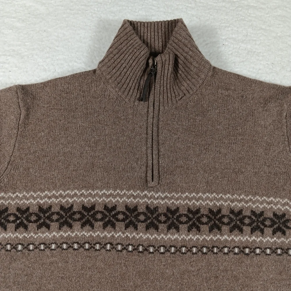 Vintage J Crew Sweater Mens XL Brown Lambswool Fair Isle Fall Outdoor Grandpa